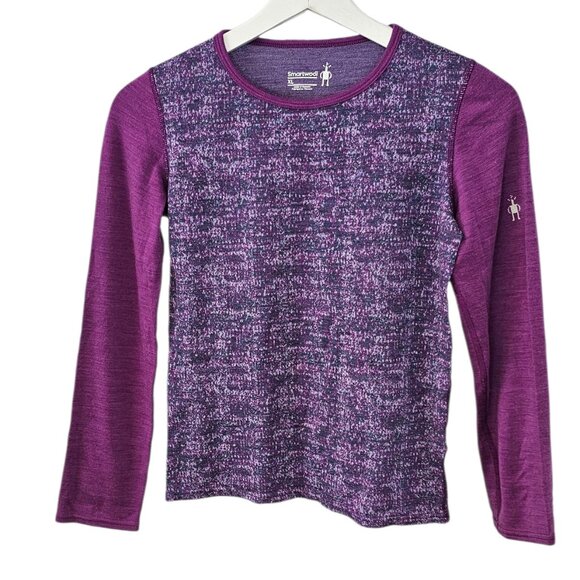 Smartwool Girls Long Sleeve Shirt, 100% Merino Wool, Purple, Baselayer, Size XL - Picture 1 of 9